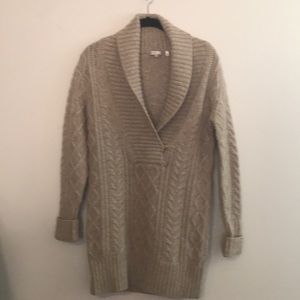 Vince tan shawl collar cable knit tunic sweater